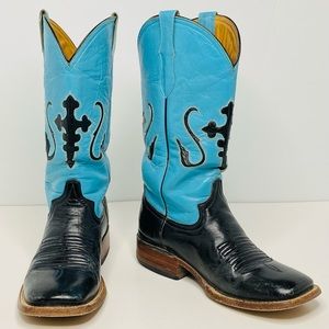 Ferrini Turquoise and Black Cowgirl Boots w/Cross
